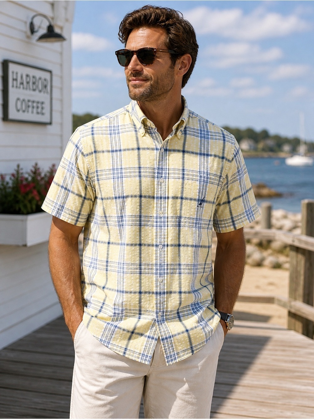 Nautica Men's Plaid Summer Button Down S/S Shirt. Size Medium pocket